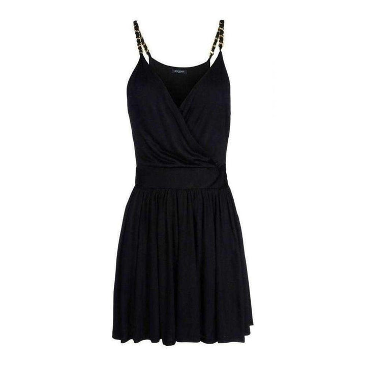 Balmain-Black Fitted Wrap Metal Chain Straps Silk Blend Dress - Runway Catalog