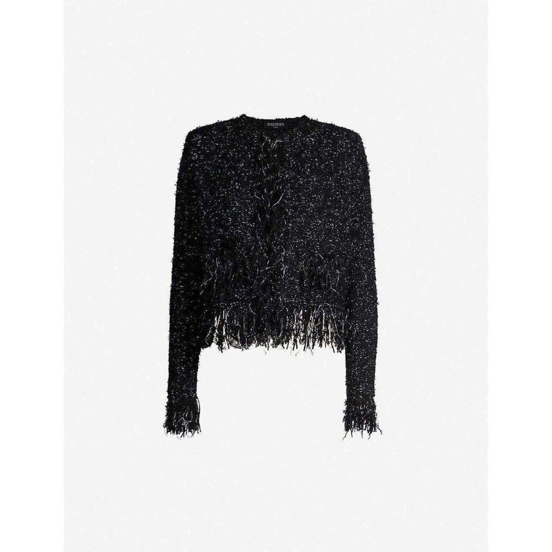 Black Fringed Metallic Tweed Jacket