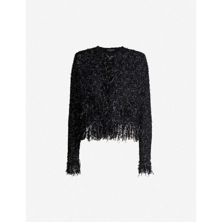 Black Fringed Metallic Tweed Jacket