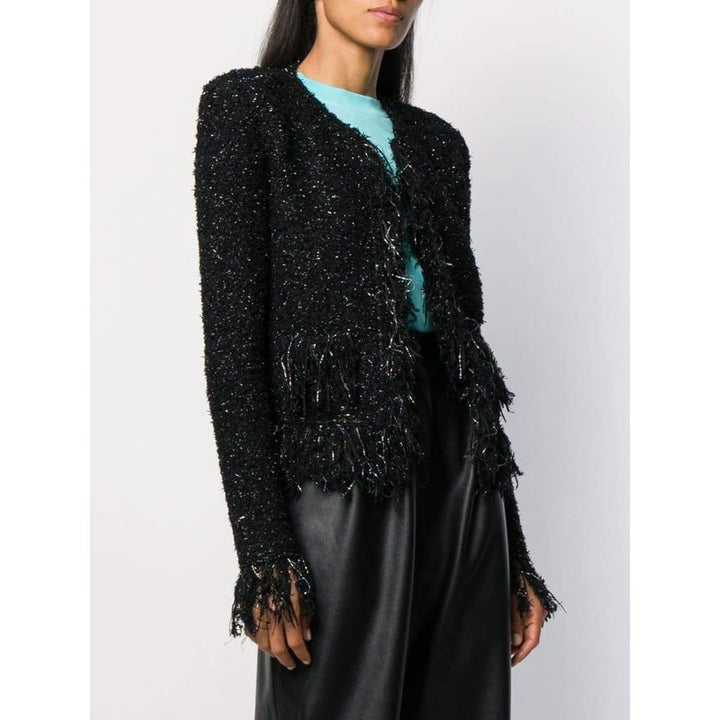 Black Fringed Metallic Tweed Jacket