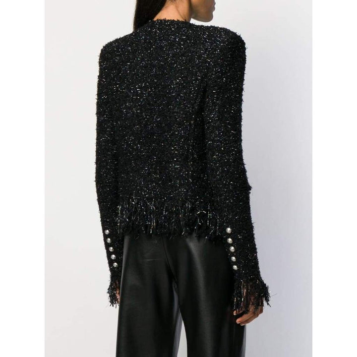 Black Fringed Metallic Tweed Jacket