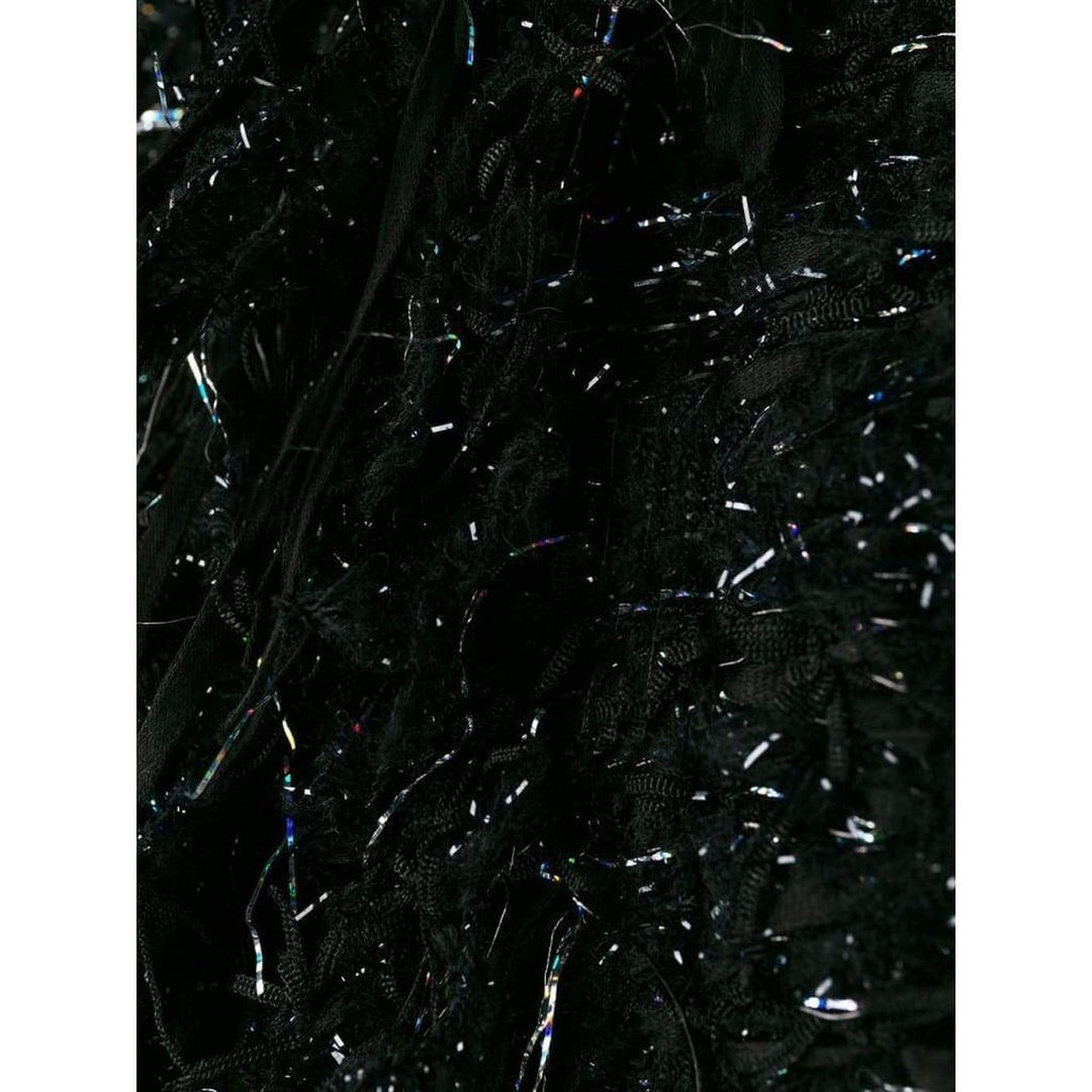 Black Fringed Metallic Tweed Jacket