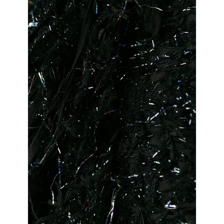 Black Fringed Metallic Tweed Jacket