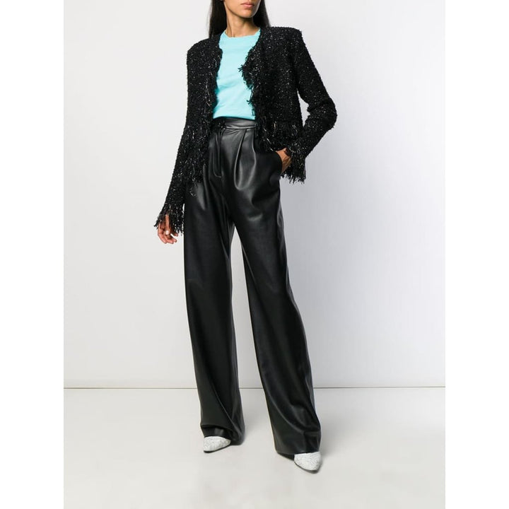 Black Fringed Metallic Tweed Jacket