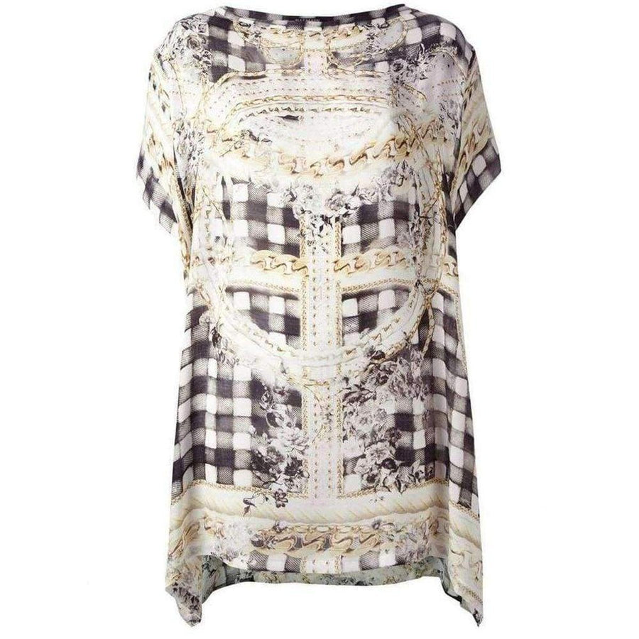 Balmain-Black & Gold Printed Silk Dress Tunic - Runway Catalog