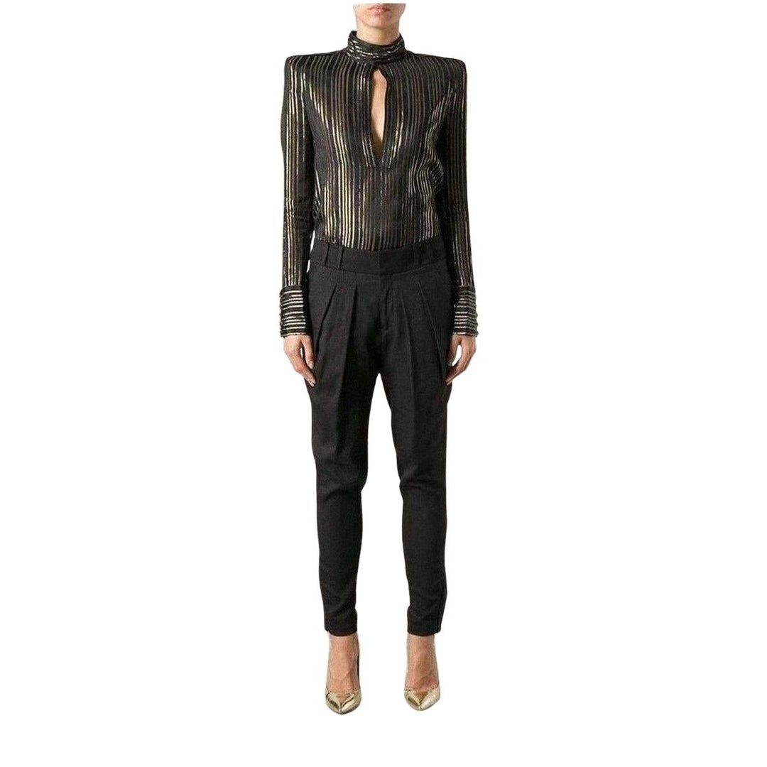 Black and Gold Tone Striped Silk Shirt