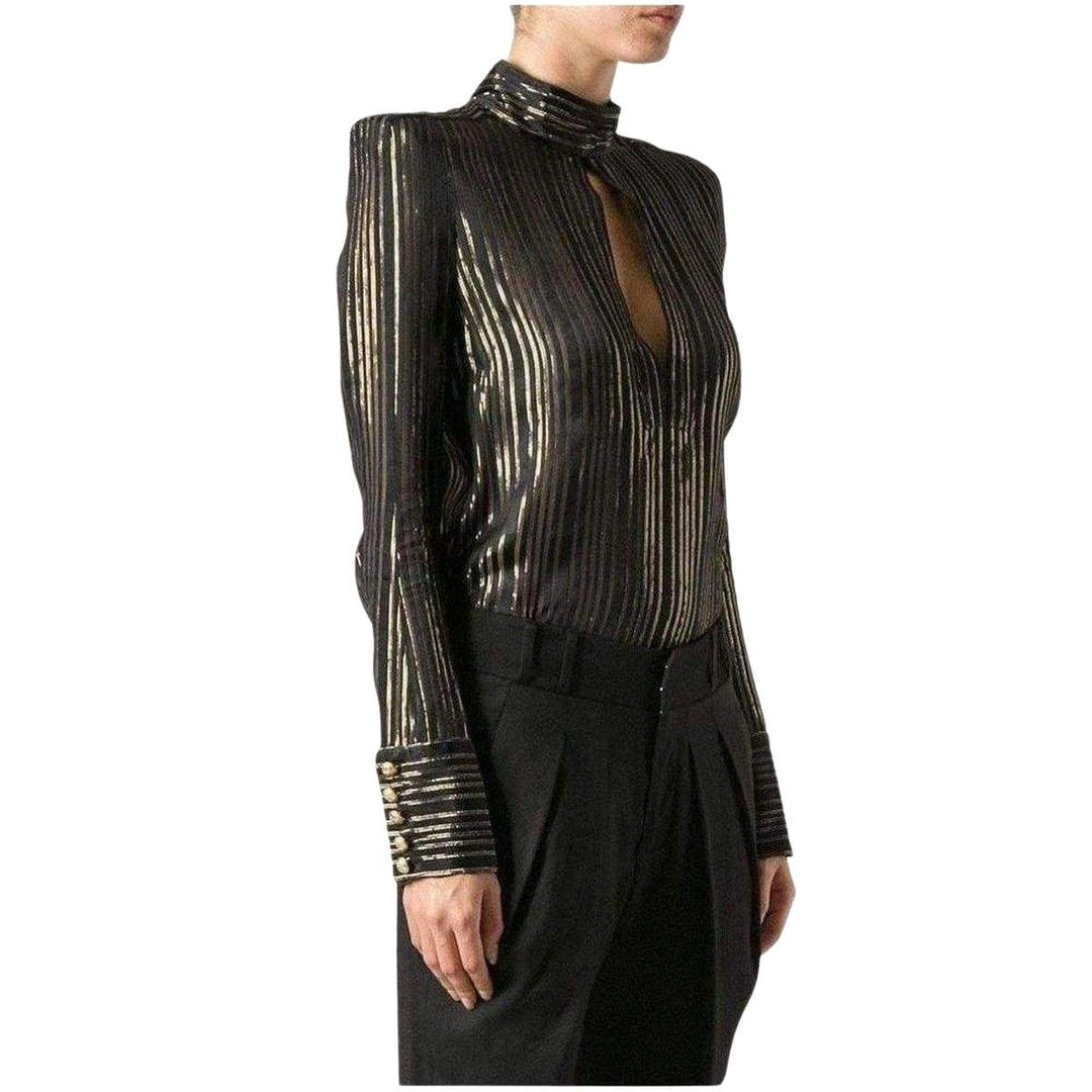 Black and Gold Tone Striped Silk Shirt