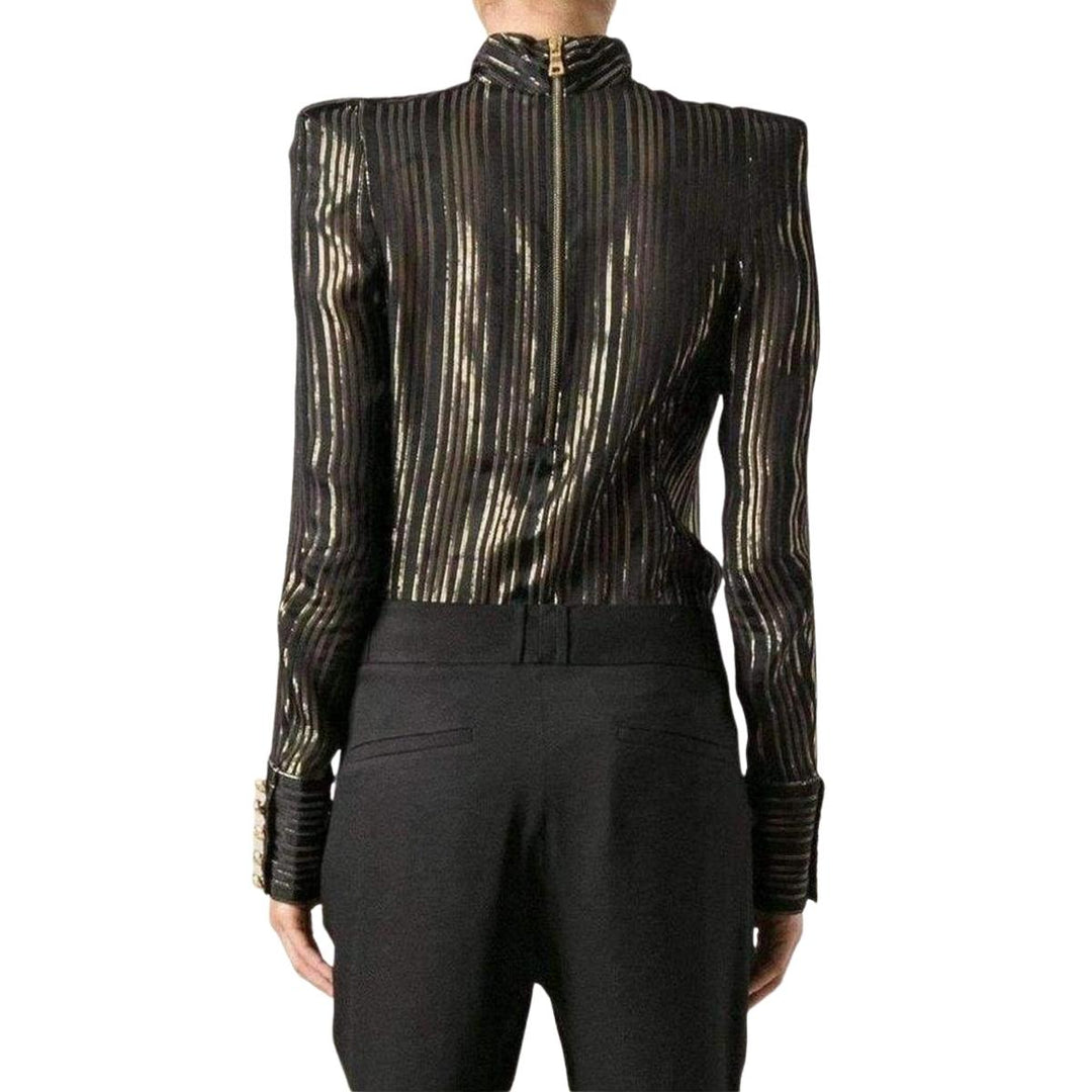 Black and Gold Tone Striped Silk Shirt