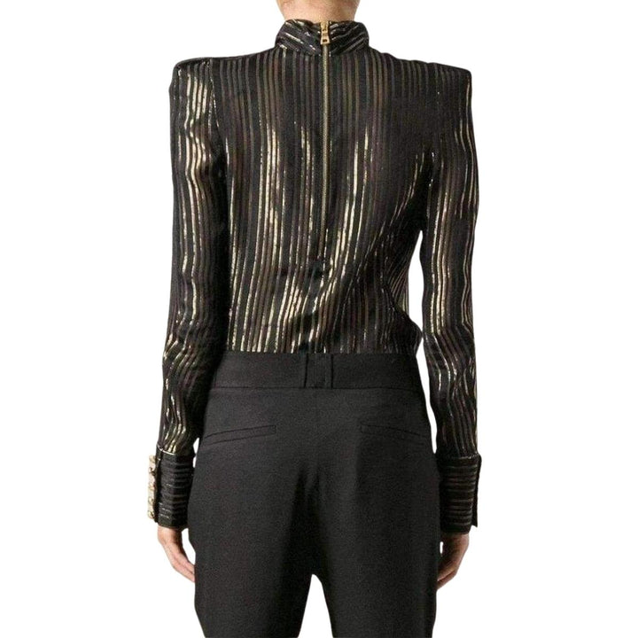 Black and Gold Tone Striped Silk Shirt