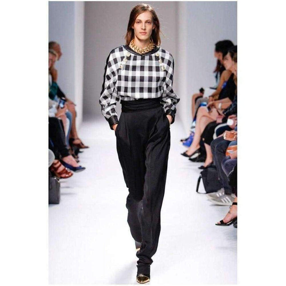 Balmain-Black High Waisted Tuxedo Pants - Runway Catalog