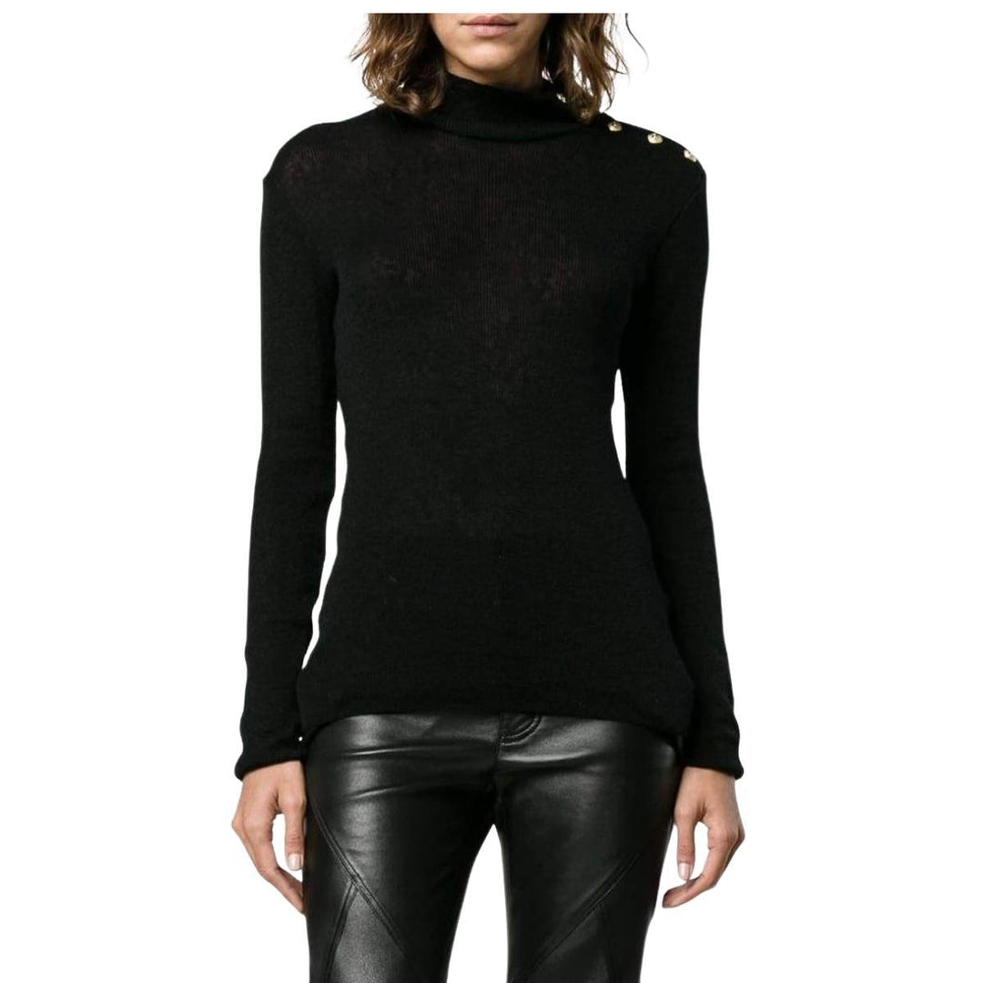 Black Knit Turtleneck Fine Wool Sweater