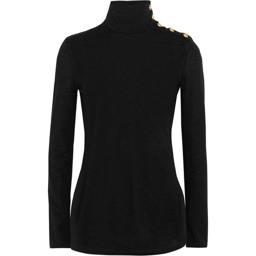 Balmain-Black Knit Turtleneck Fine Wool Sweater - Runway Catalog