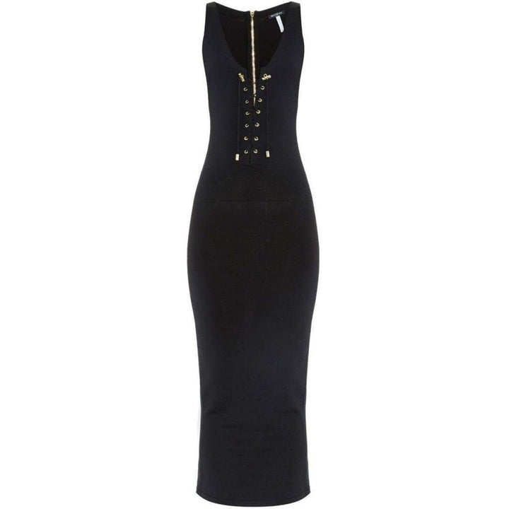 Black Lace-up Tank Dress