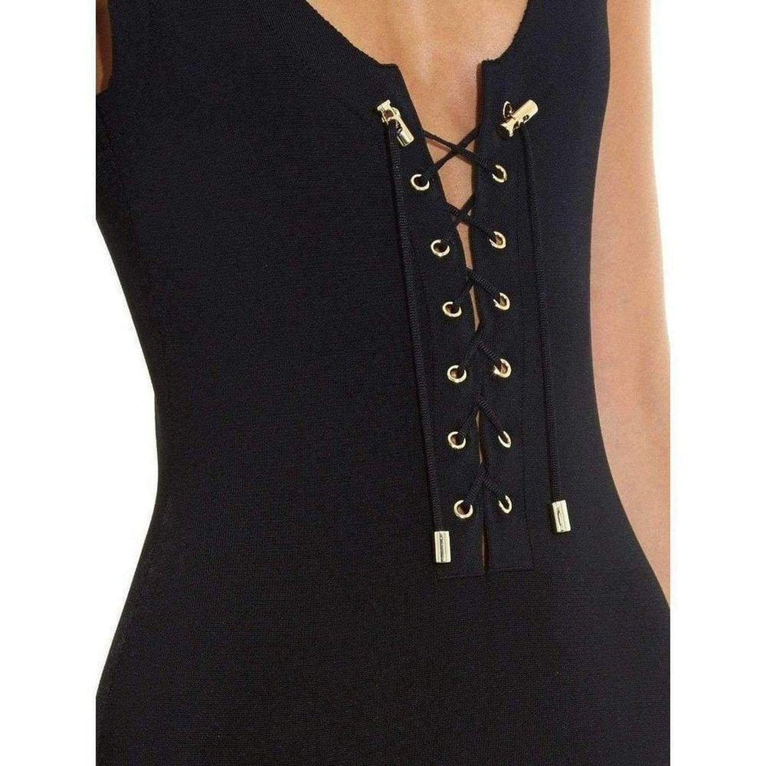 Black Lace-up Tank Dress