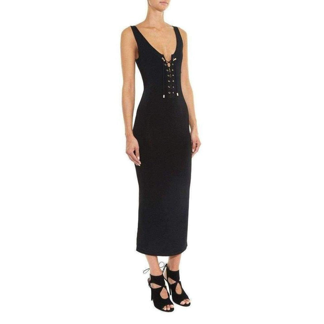 Black Lace-up Tank Dress