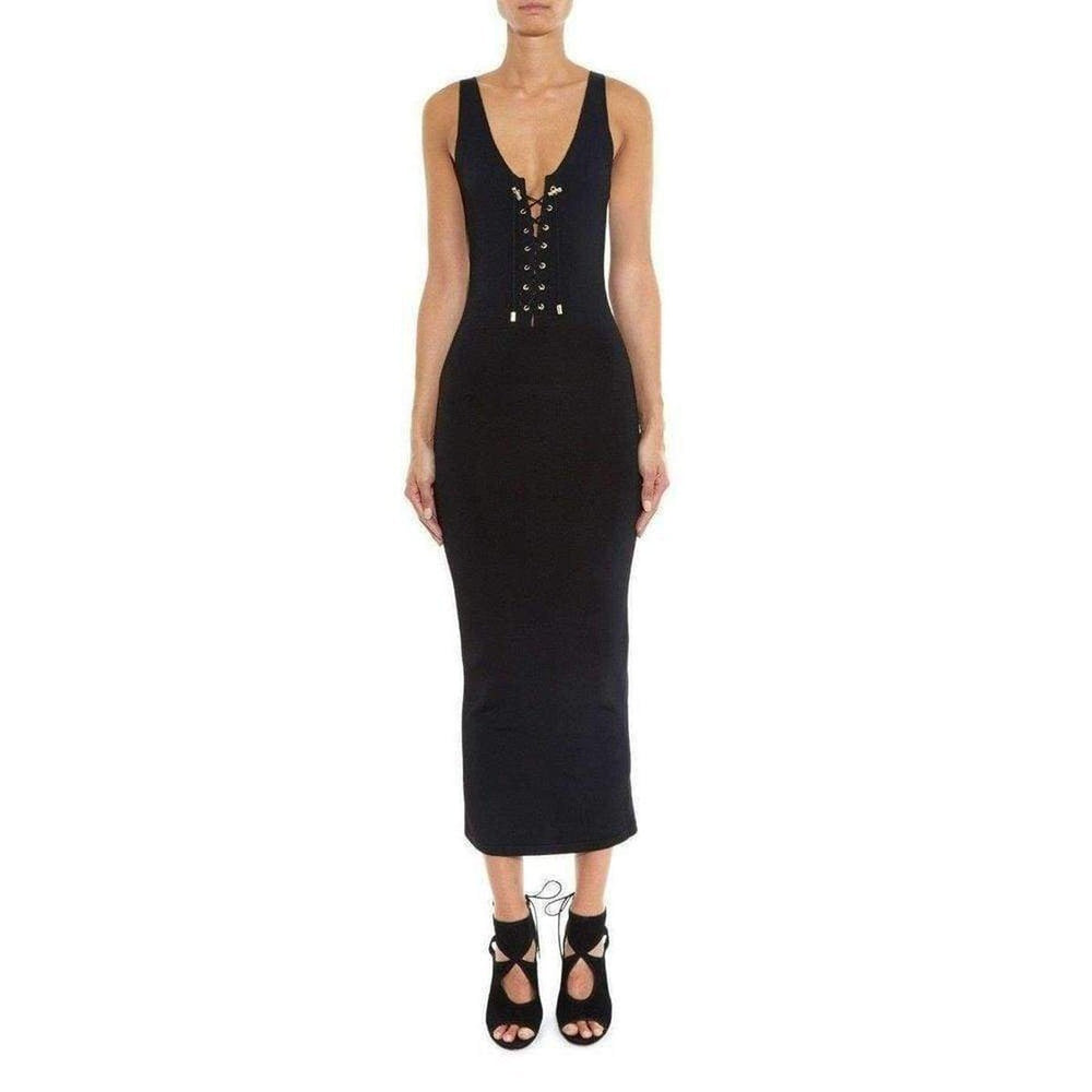 Balmain-Black Lace-up Tank Dress - Runway Catalog
