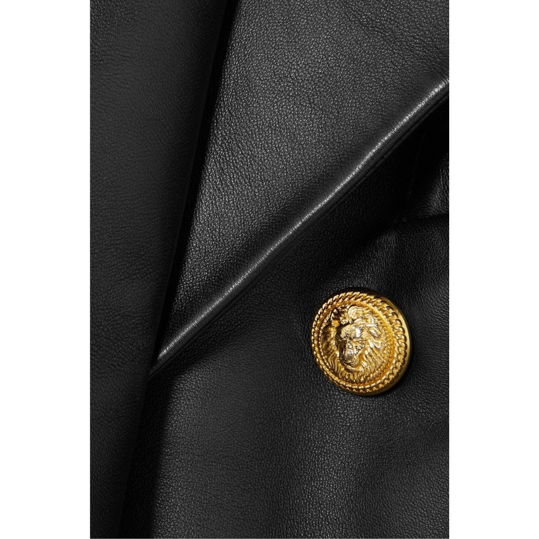 Black Leather Double-Breasted Jacket