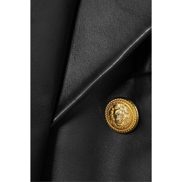 Black Leather Double-Breasted Jacket