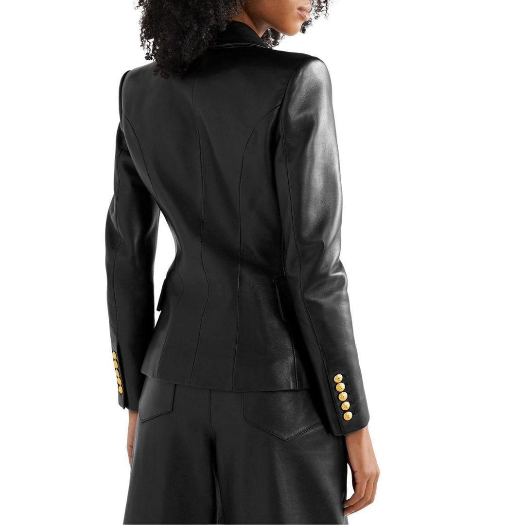 Black Leather Double-Breasted Jacket