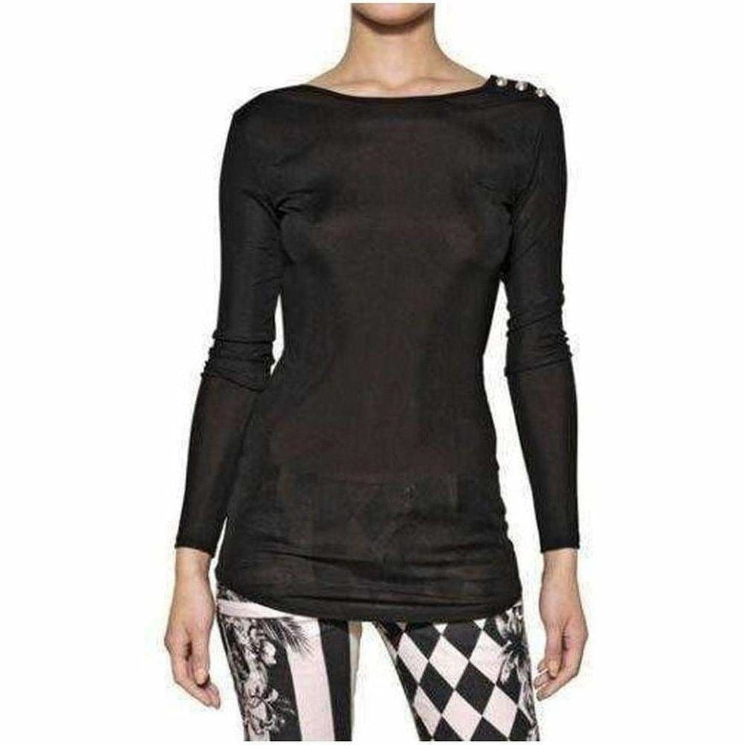 Black Long Sleeve Open Back Cotton Blend Top