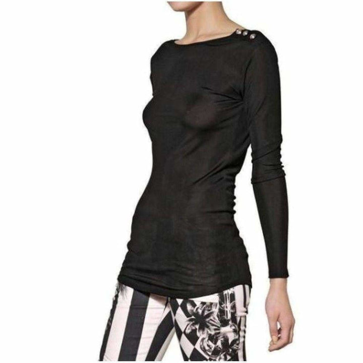 Balmain-Black Long Sleeve Open Back Cotton Blend Top - Runway Catalog