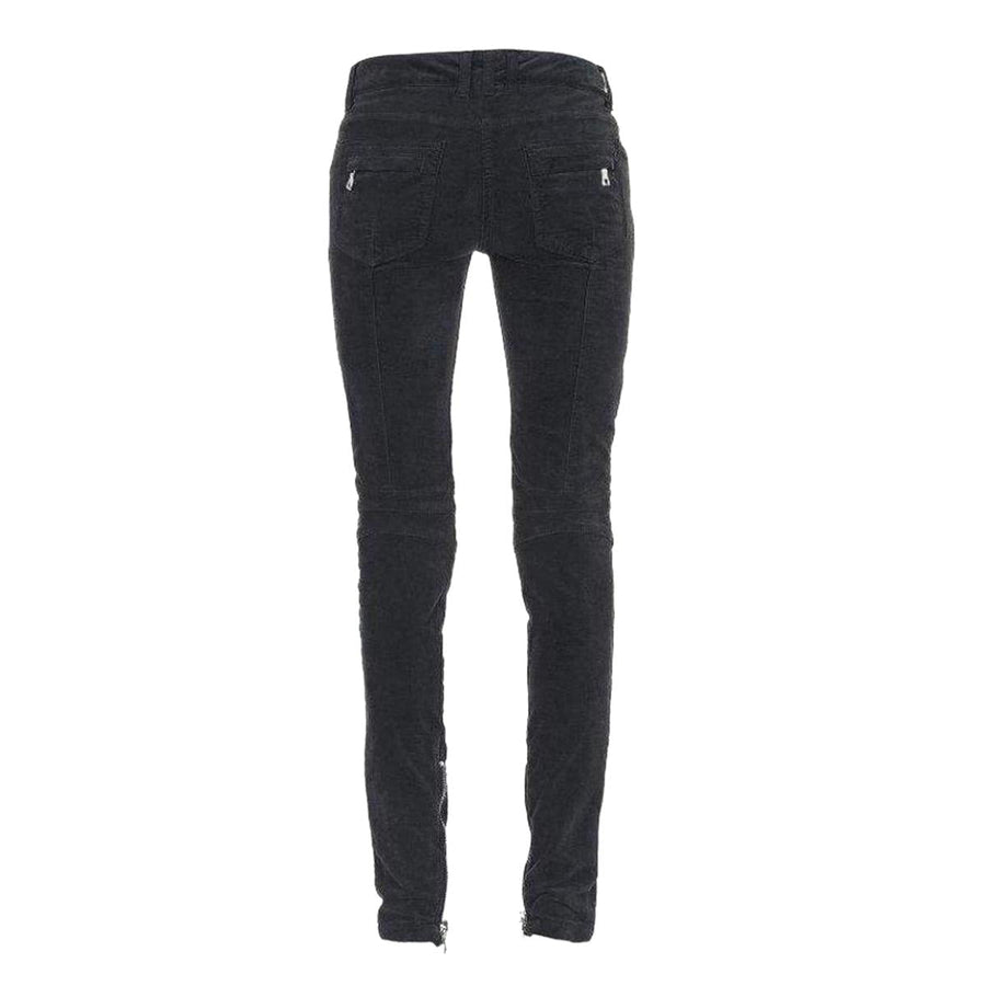 Balmain-Black Low Rise Velvet Biker Jeans - Runway Catalog