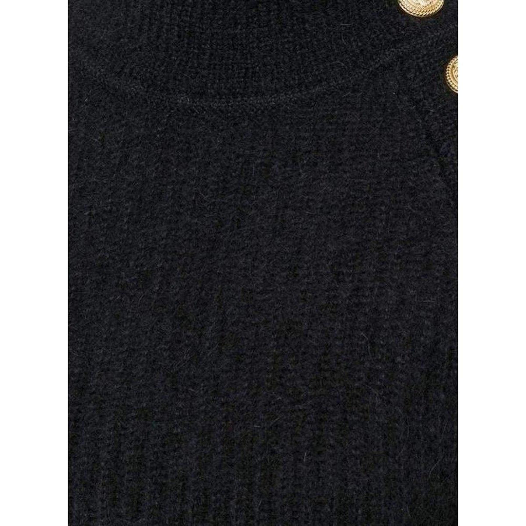 Black Mohair Wool Ribbed Turtleneck Sweater