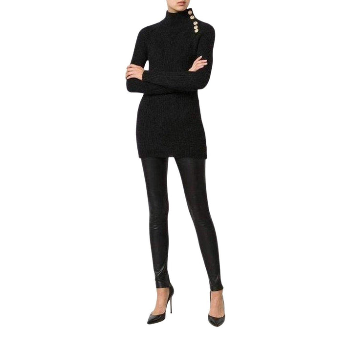 Black Mohair Wool Ribbed Turtleneck Sweater