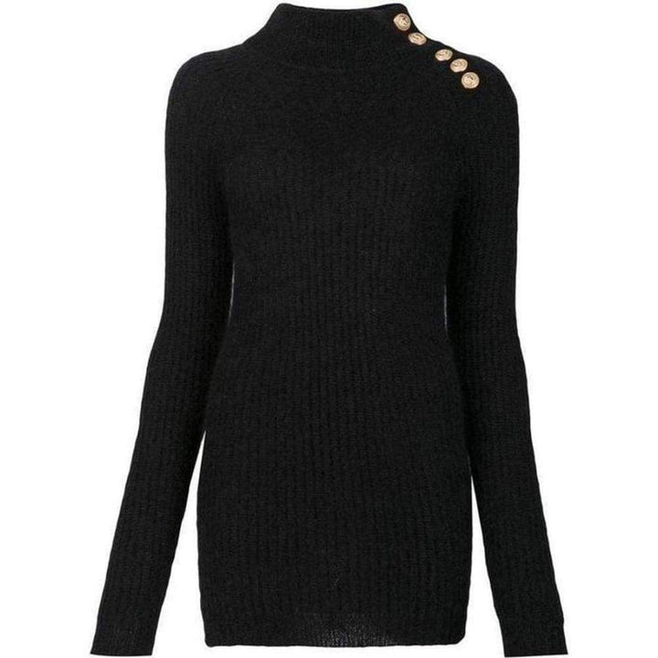 Balmain-Black Mohair Wool Ribbed Turtleneck Sweater - Runway Catalog