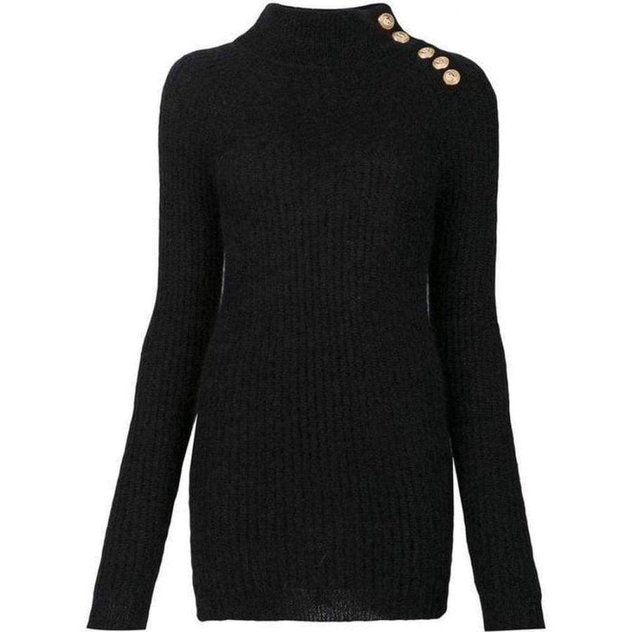 Balmain-Black Mohair Wool Ribbed Turtleneck Sweater - Runway Catalog
