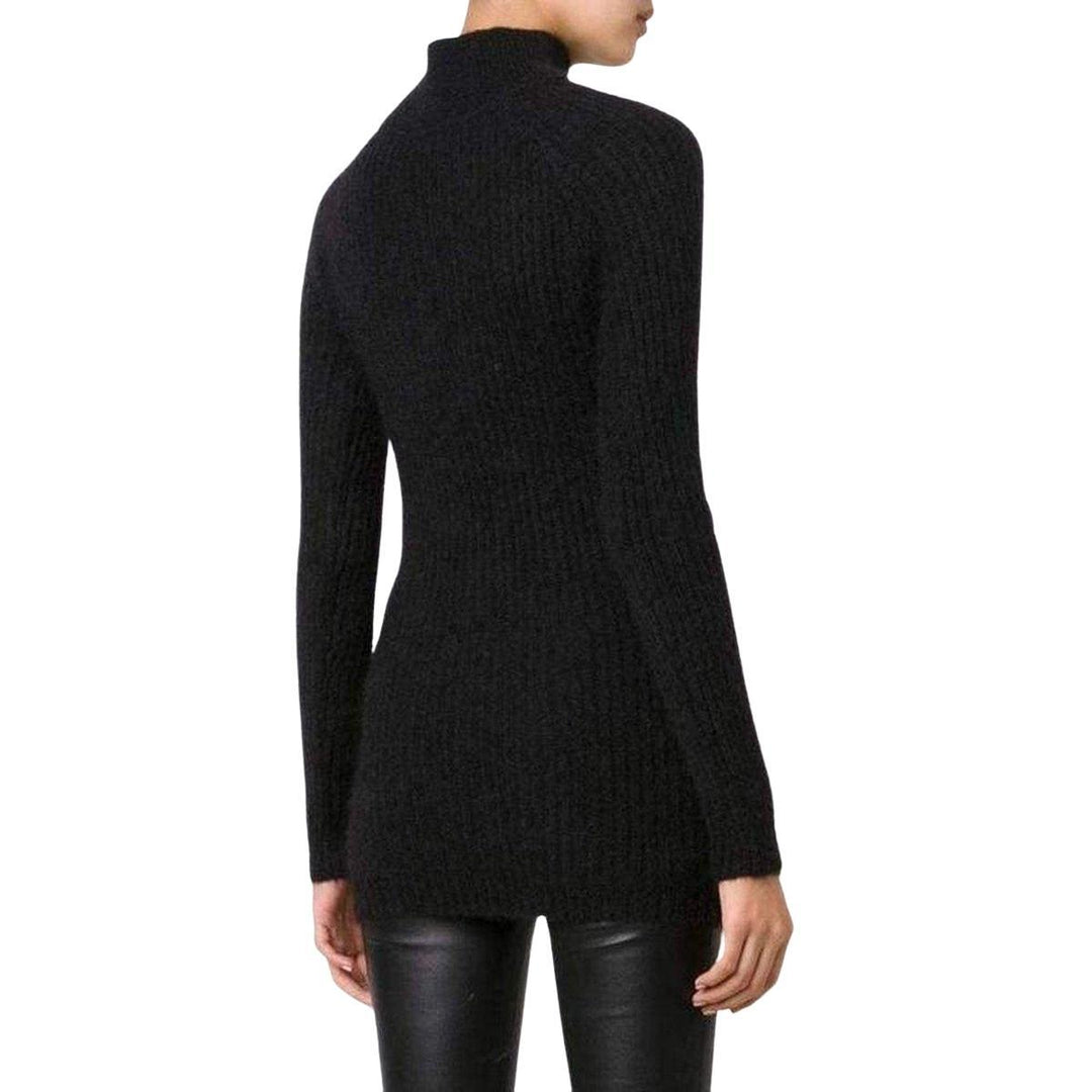 Black Mohair Wool Ribbed Turtleneck Sweater