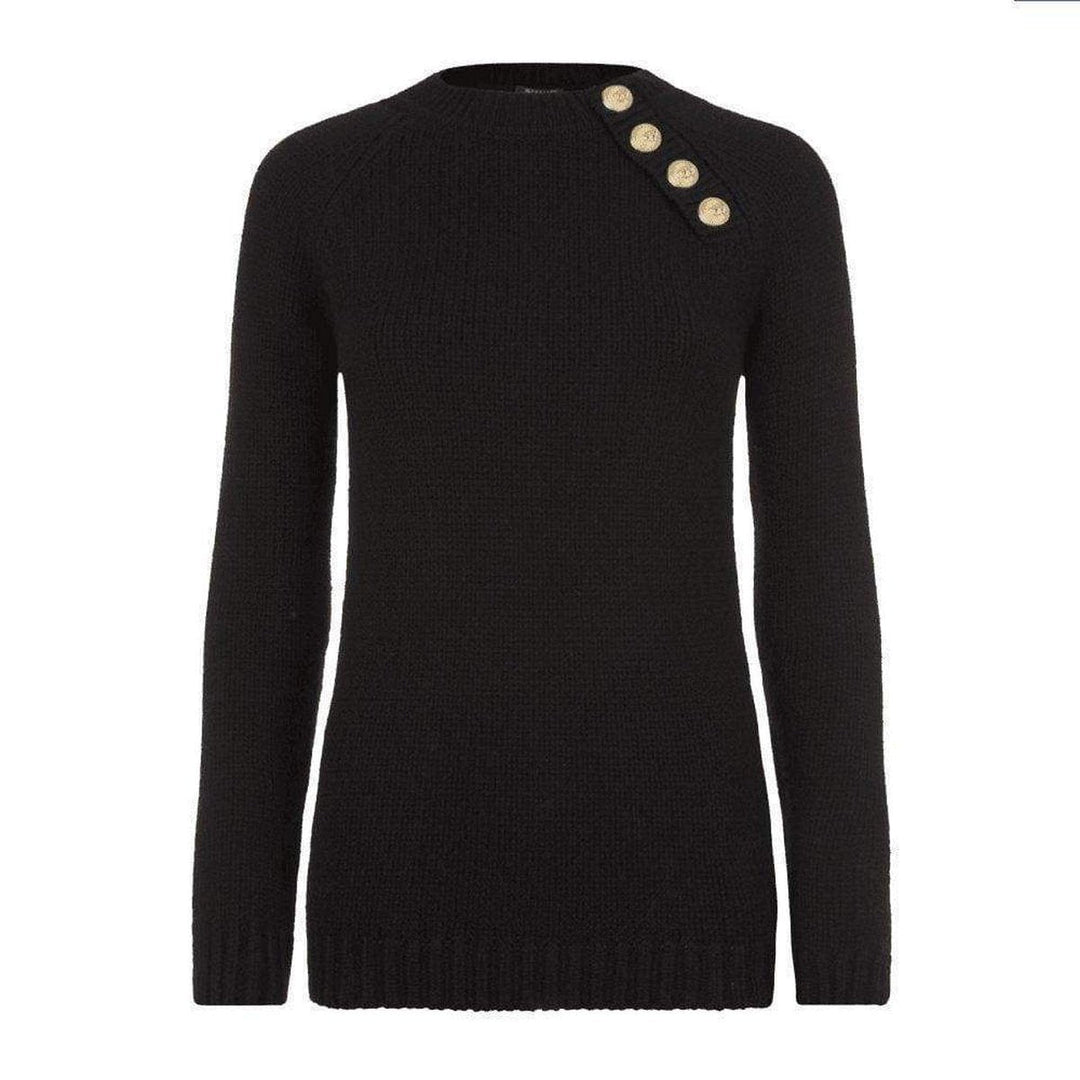 Balmain-Black & Navy Merino wool Crew Neck Pullover - Runway Catalog