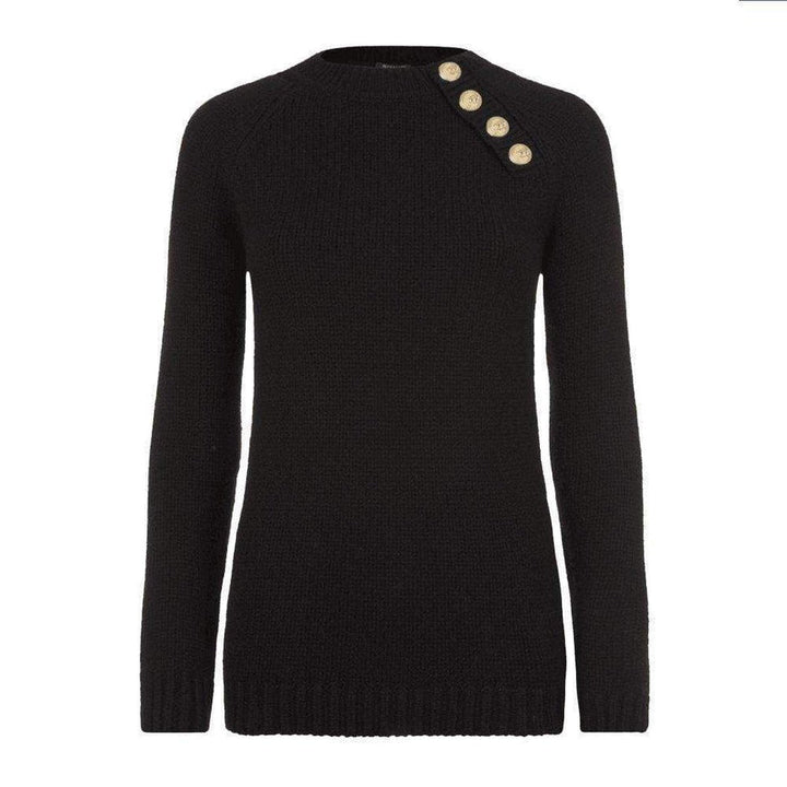 Balmain-Black & Navy Merino wool Crew Neck Pullover - Runway Catalog