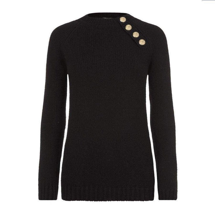 Balmain-Black & Navy Merino wool Crew Neck Pullover - Runway Catalog