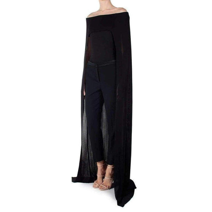 Black Off-Shoulder Cape Bodysuit