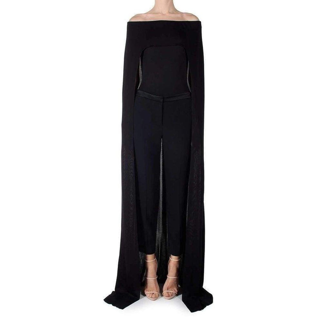Black Off-Shoulder Cape Bodysuit