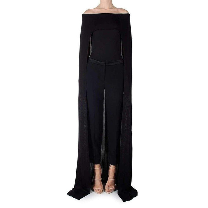 Black Off-Shoulder Cape Bodysuit