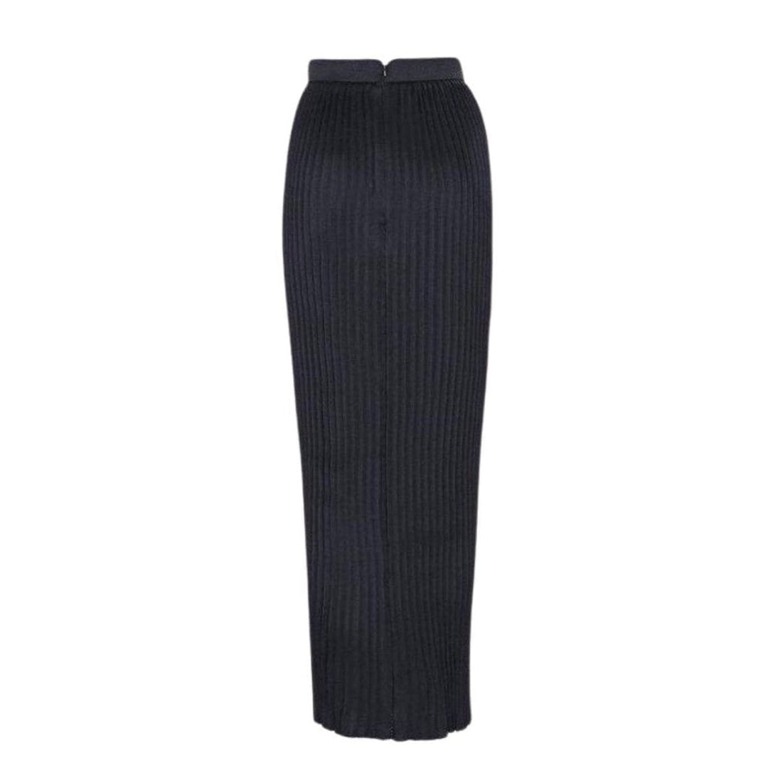 Balmain-Black Pleated Maxi Skirt - Runway Catalog