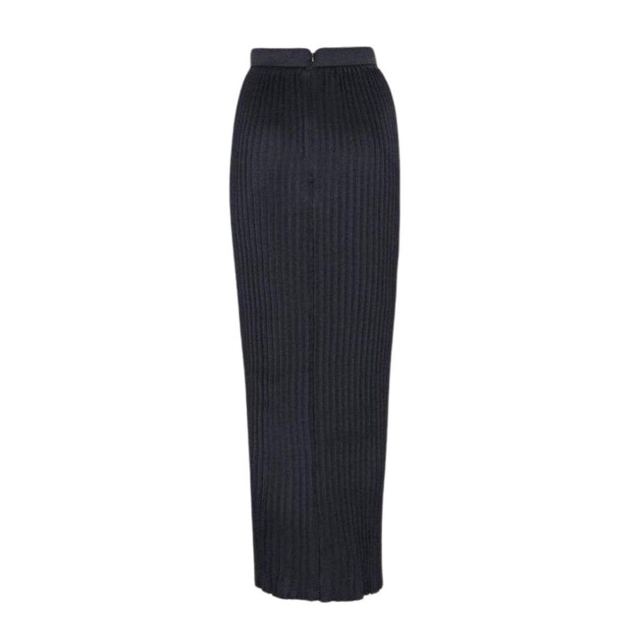 Balmain-Black Pleated Maxi Skirt - Runway Catalog