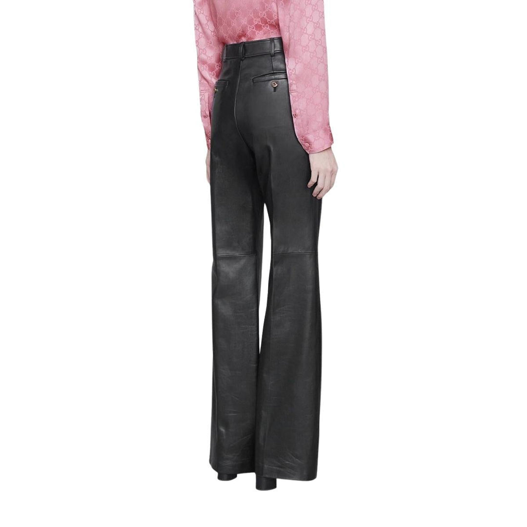 Black Plonge Leather Flare Trousers