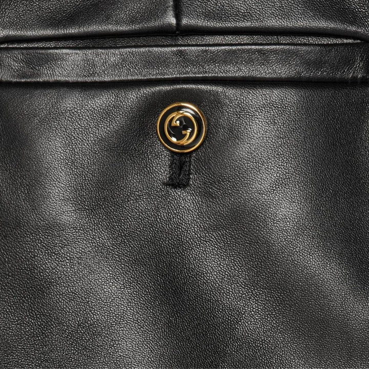 Black Plonge Leather Flare Trousers
