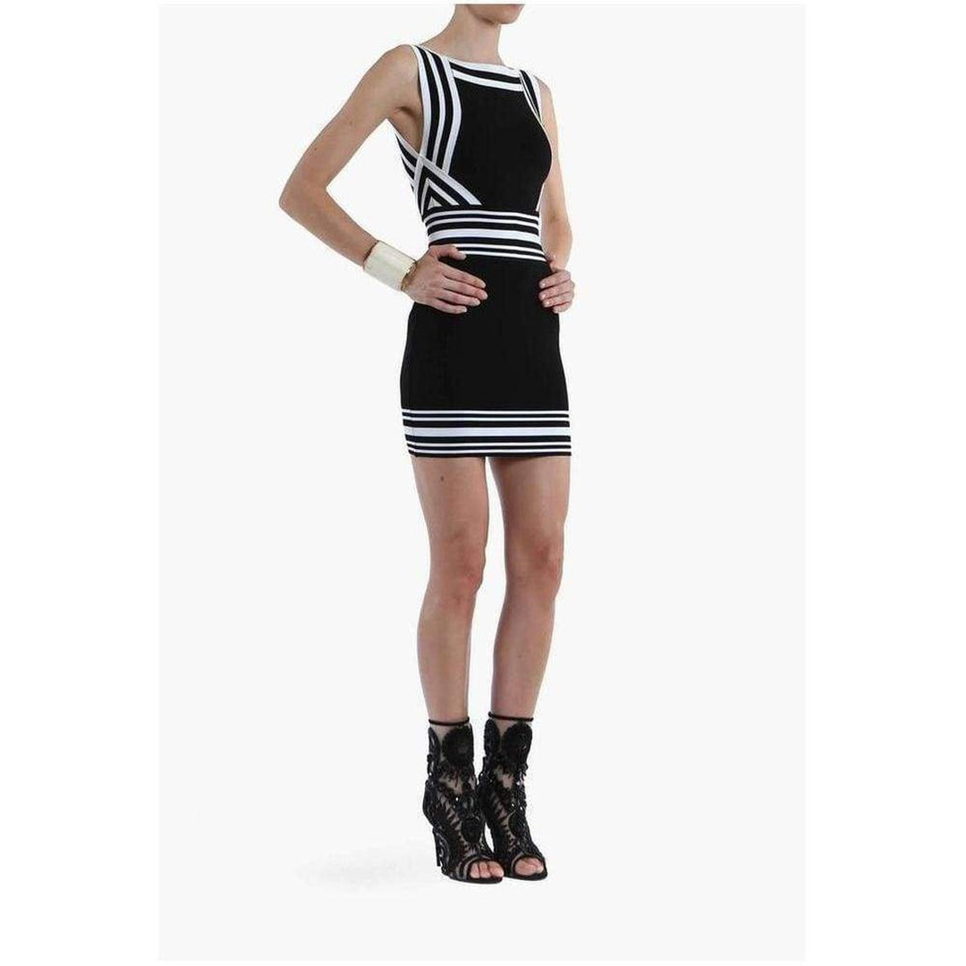 Black Square-neck Stripe-trim Knit Dress 6504312M
