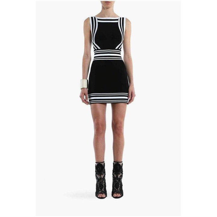 Black Square-neck Stripe-trim Knit Dress 6504312M