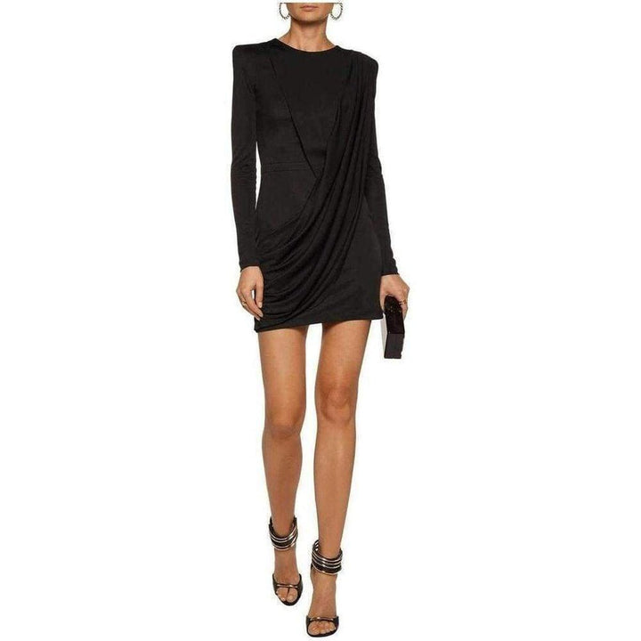 Black Voile Draped Mini Dress