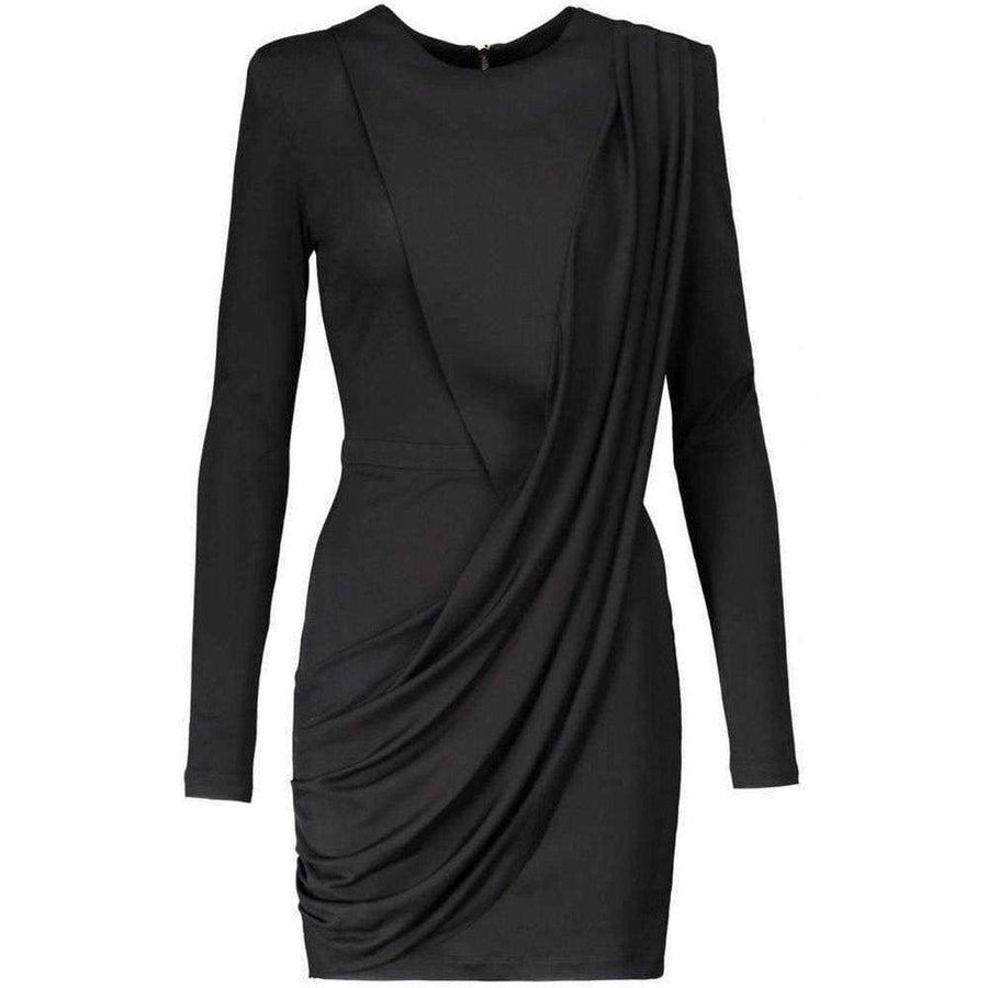 Balmain-Black Voile Draped Mini Dress - Runway Catalog