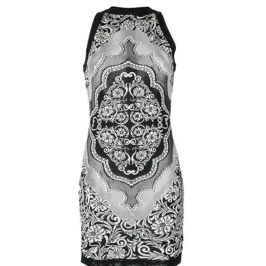 Balmain-Black White Jacquard Lace Print Mini Dress - Runway Catalog