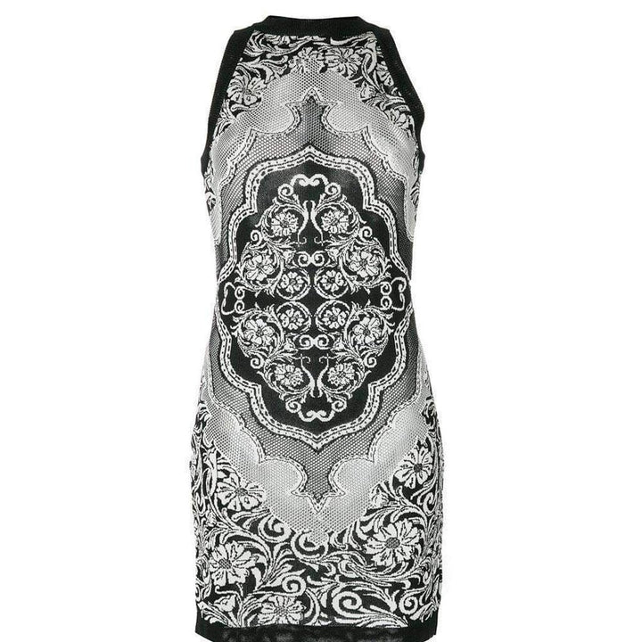 Balmain-Black White Jacquard Lace Print Mini Dress - Runway Catalog