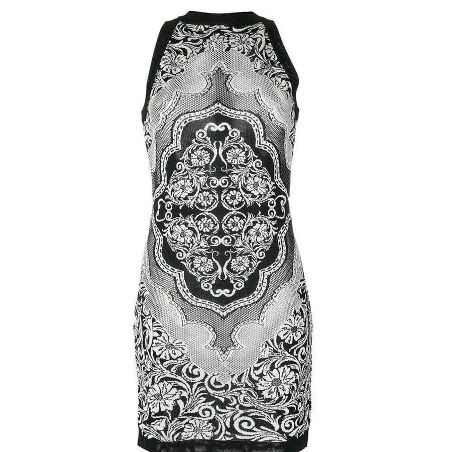 Balmain-Black White Jacquard Lace Print Mini Dress - Runway Catalog