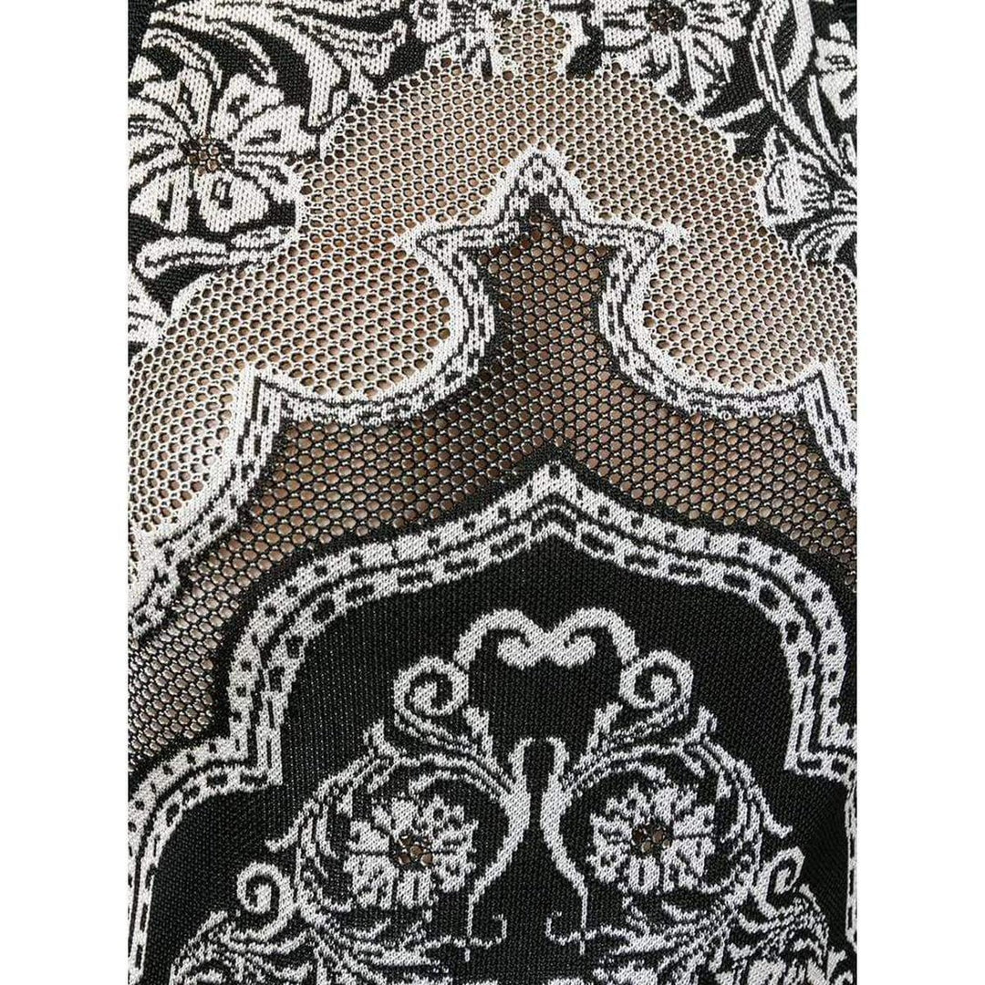 Black White Jacquard Lace Print Mini Dress