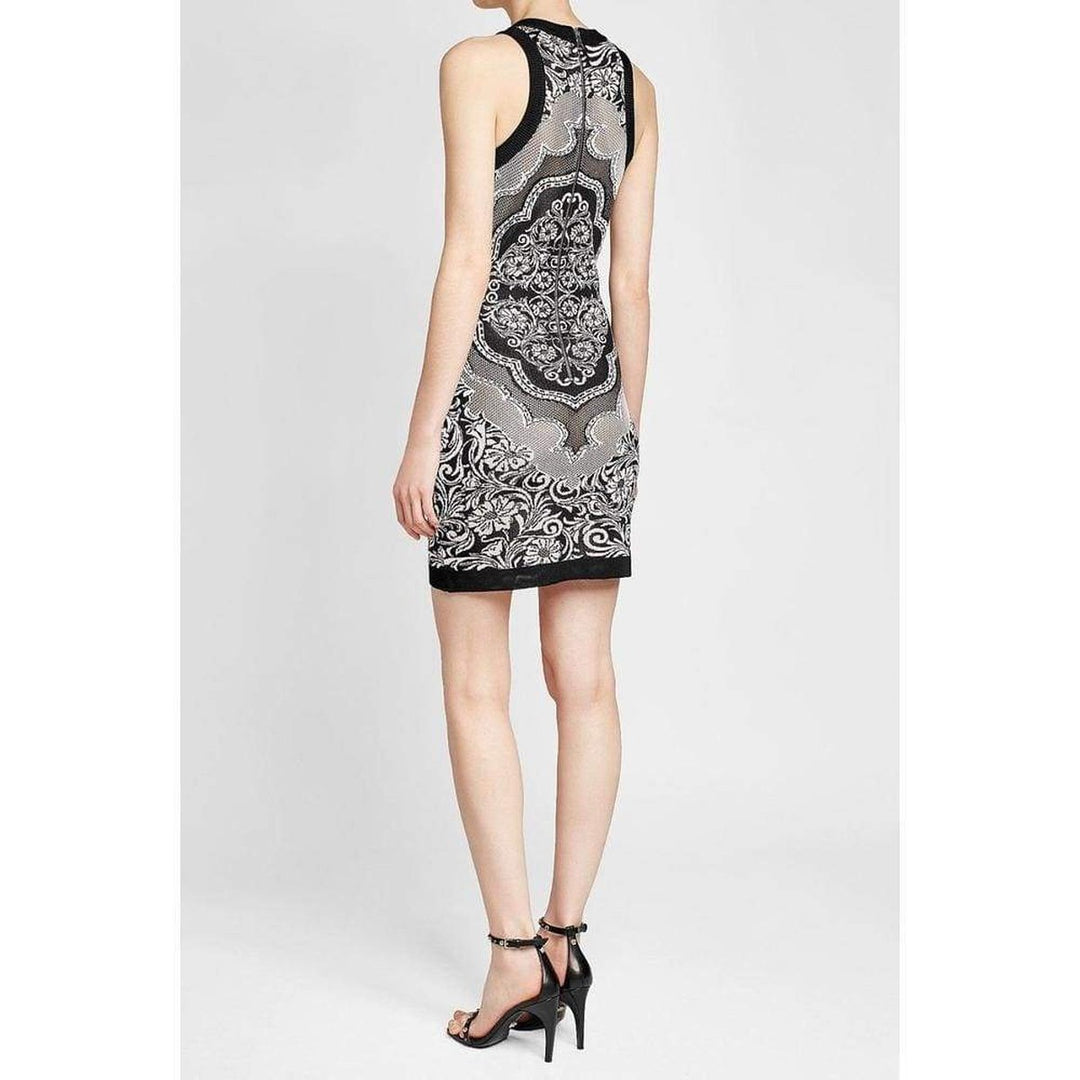 Black White Jacquard Lace Print Mini Dress